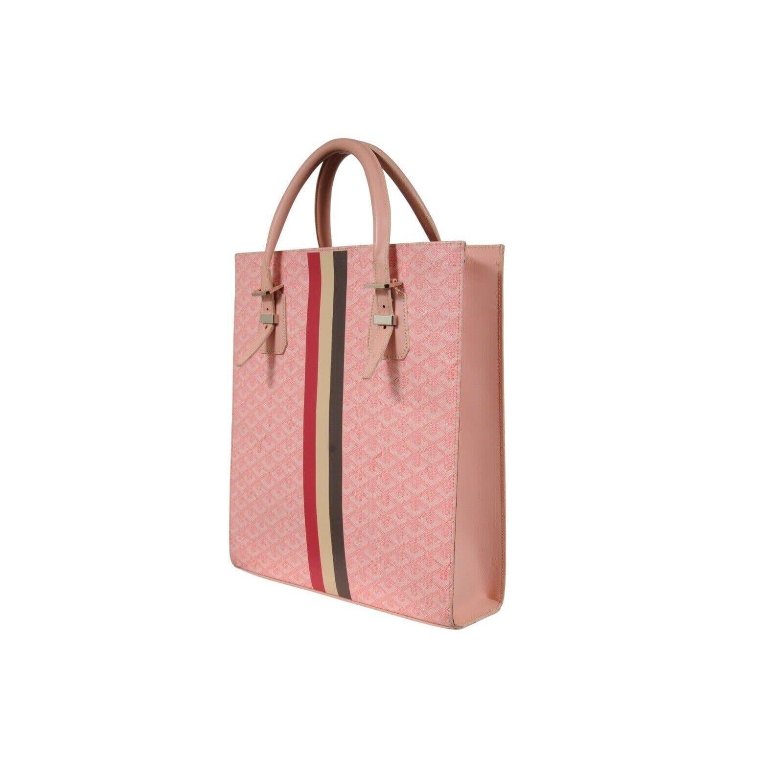 Women's Goyard Comores Tote Bag Rose Pink Purple Striped Canvas Travel Top Handle Purse For Sale