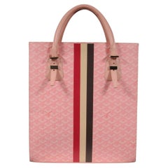 Goyard Comores Tote Bag Rose Pink Purple Striped Canvas Travel Top Handle Purse