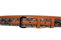 Goyard Florida Belt 95 33 34 Black Brown Leather Goyardine Canvas Leather 5 Hole