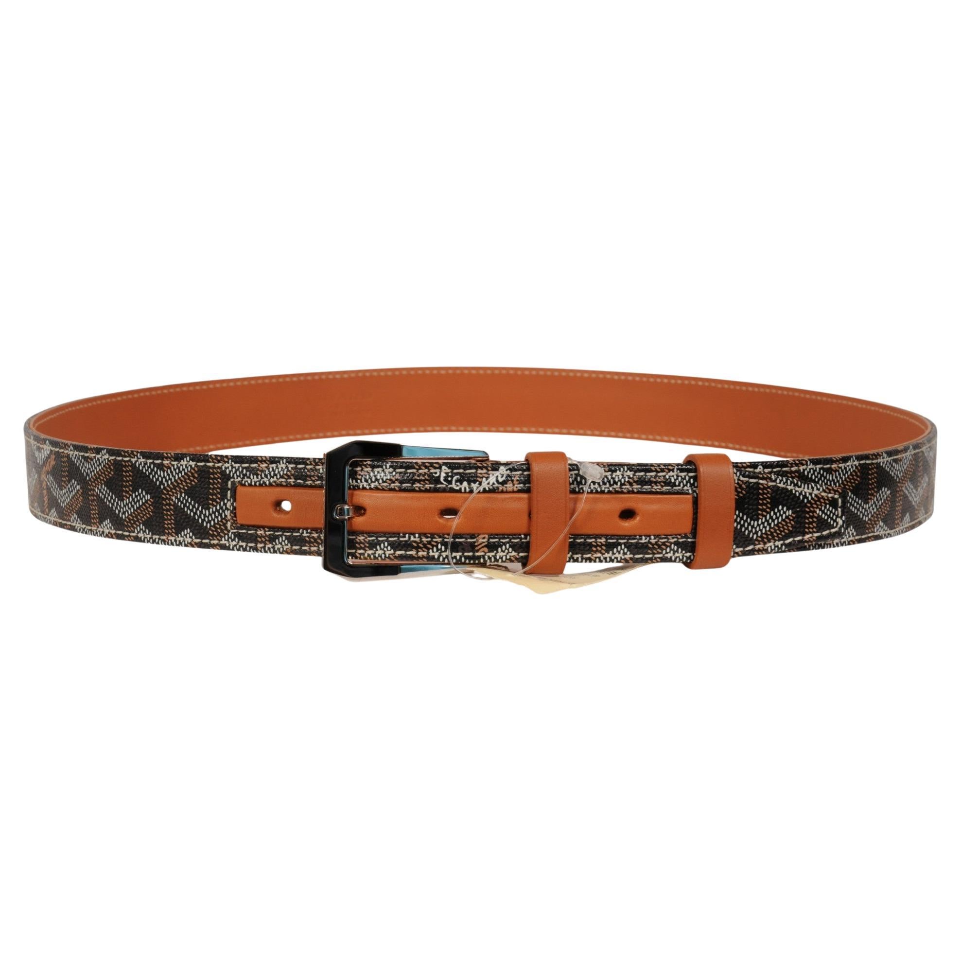 Goyard Florida Belt 95 33 34 Black Brown Leather Goyardine Canvas Leather 5 Hole