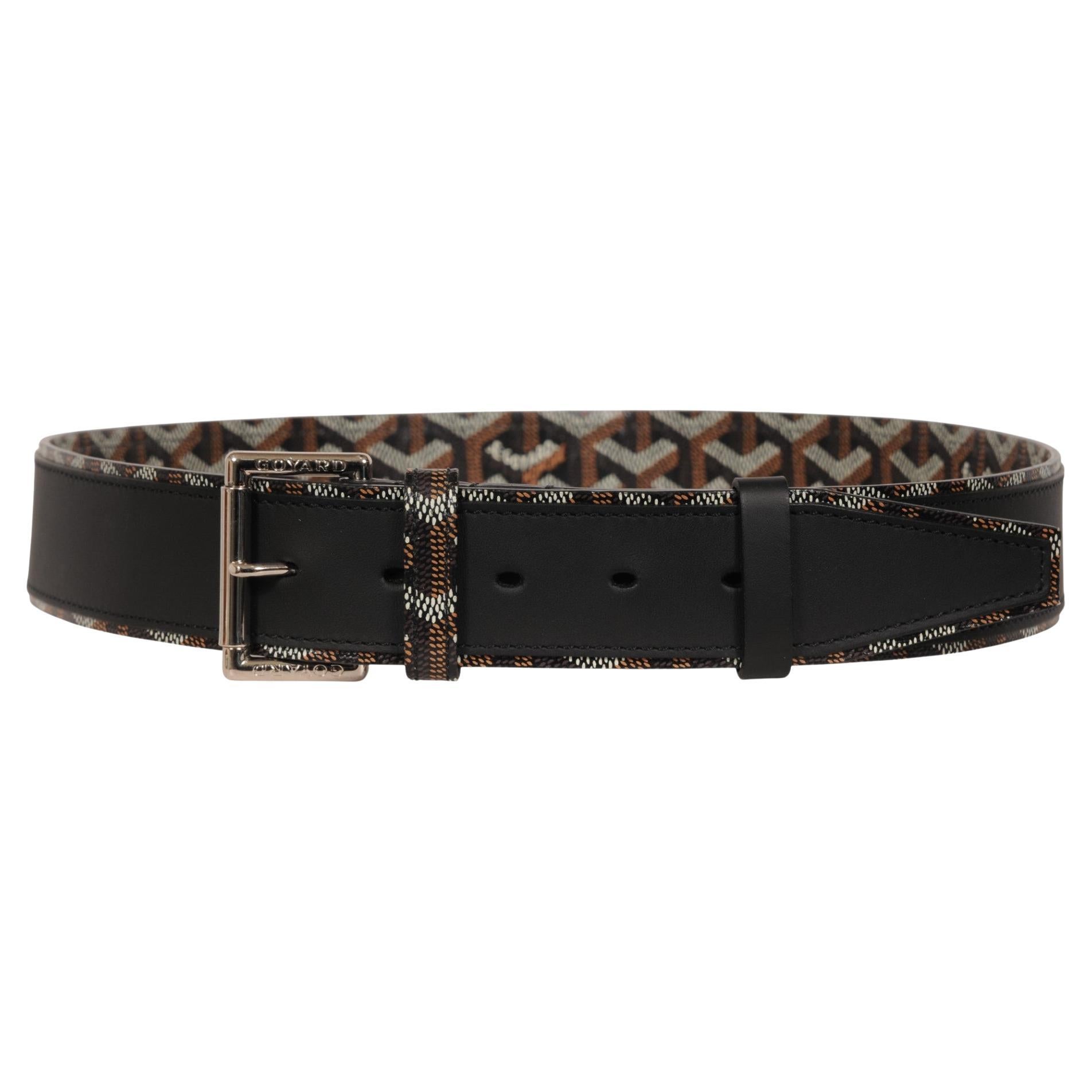 Goyard Florida II Belt 90 29 30 31 Black Brown Goyardine Canvas Leather 5 Hole