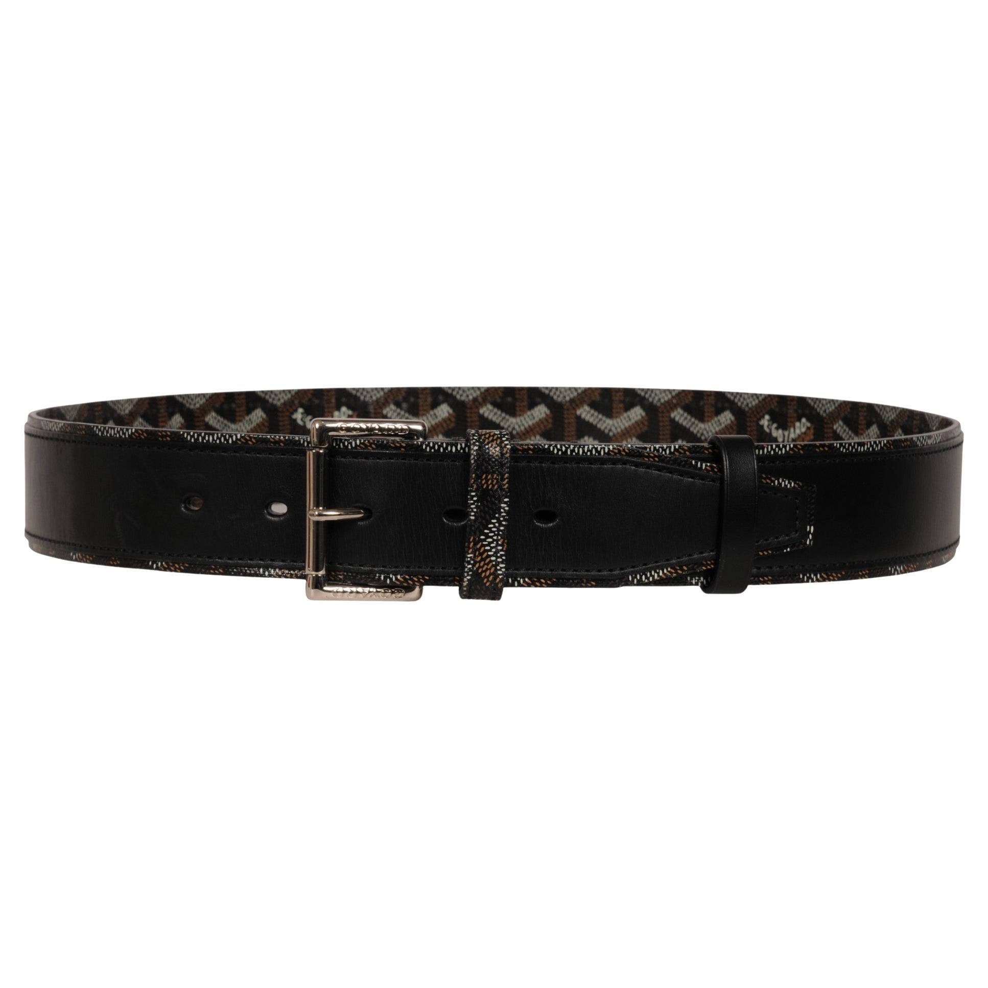 Goyard Florida II Belt Size 85 29 30 Black Brown Goyardine Canvas Leather 5 Hole en vente
