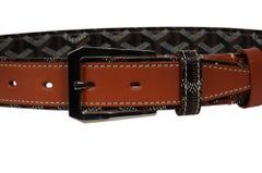 Cintura Goyard Fregate 95 33 34 Nero Marrone Pelle Goyardine Tela Pelle 5 Buchi