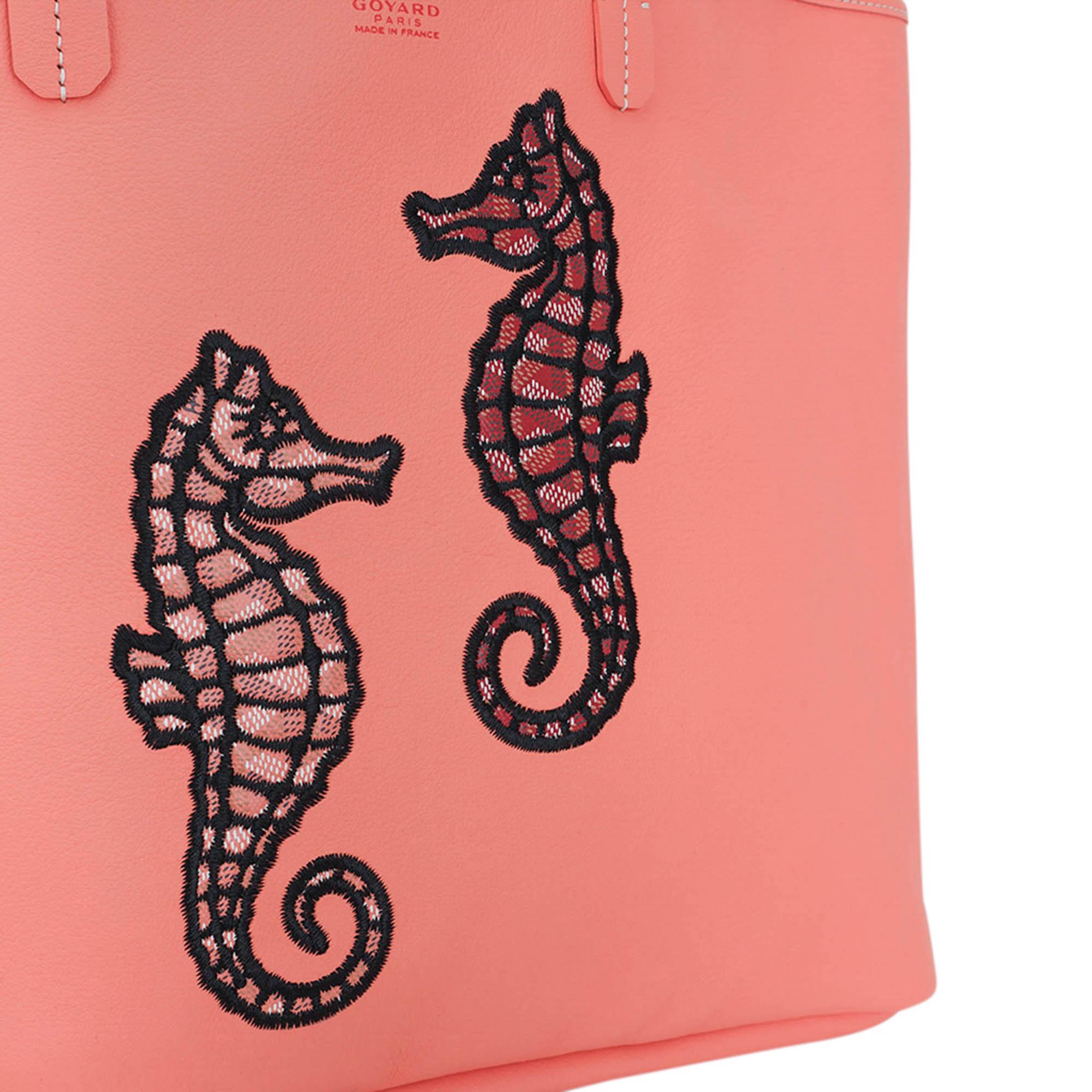 Goyard Goyardine Anjou PM limited Edition Coral Embroidered Seahorses Tote Bag 6