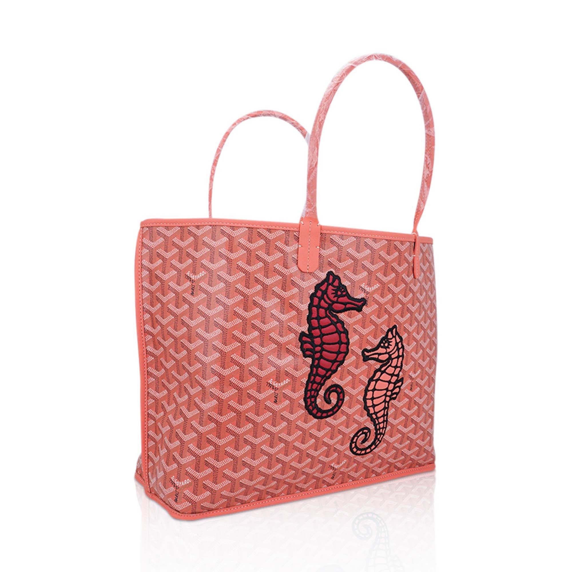 Goyard Goyardine Anjou PM limited Edition Coral Embroidered Seahorses Tote Bag 7