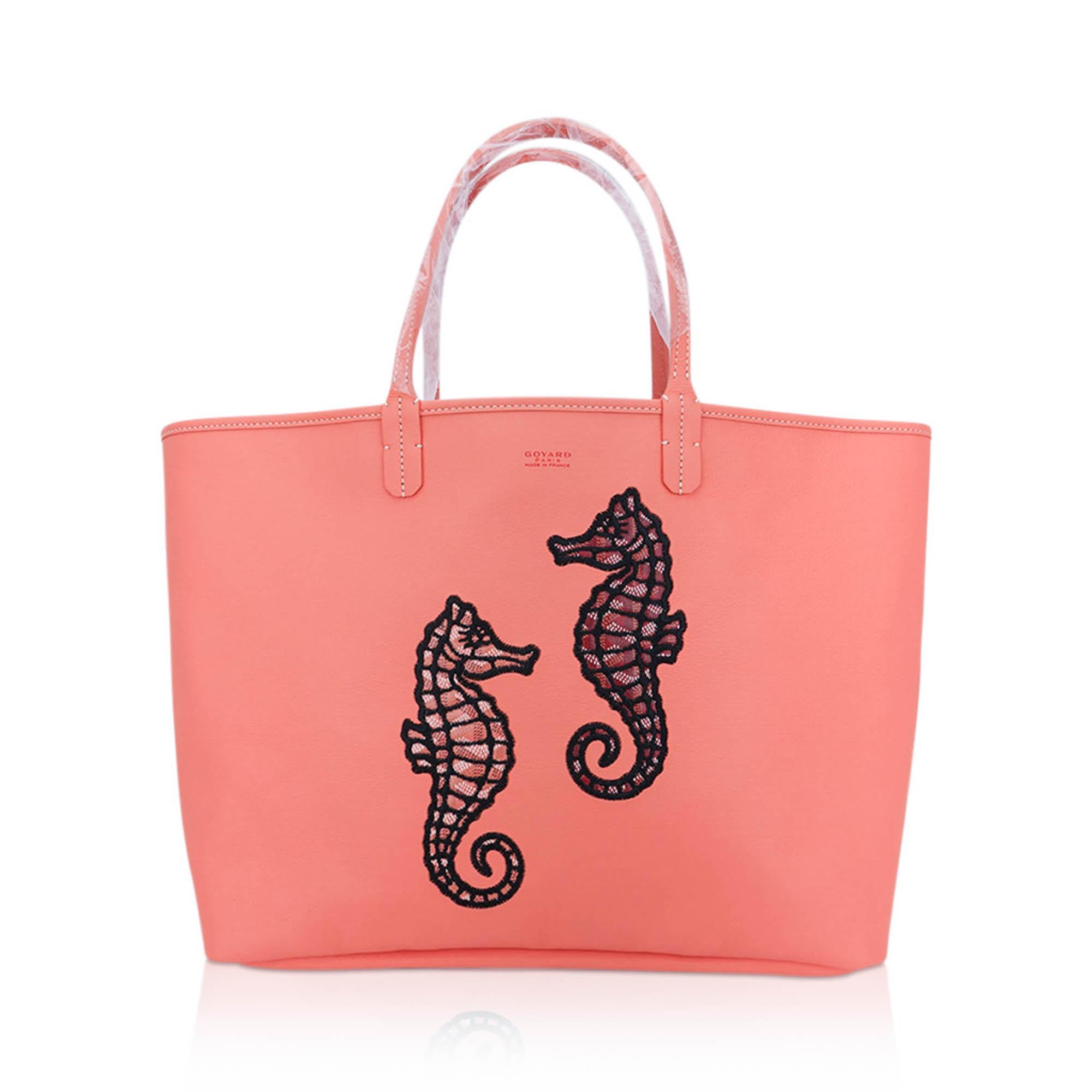Women's Goyard Goyardine Anjou PM limited Edition Coral Embroidered Seahorses Tote Bag