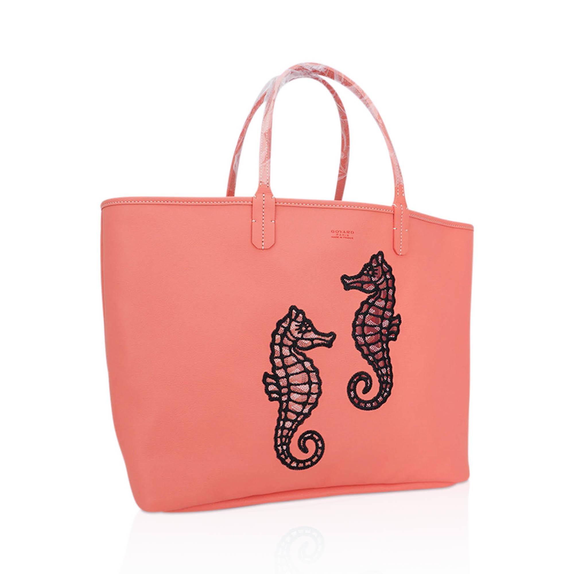 Goyard Goyardine Anjou PM limited Edition Coral Embroidered Seahorses Tote Bag 2