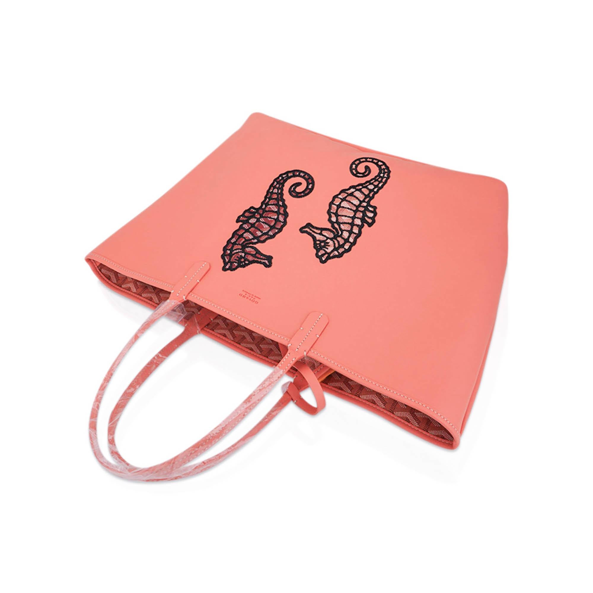 Goyard Goyardine Anjou PM limited Edition Coral Embroidered Seahorses Tote Bag 4