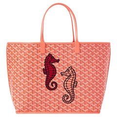Goyard Goyardine Anjou PM limited Edition Coral Embroidered Seahorses Tote Bag