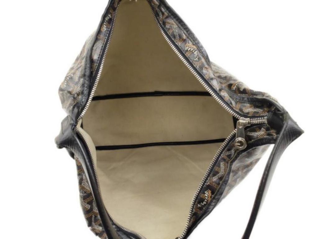 Women's Goyard Goyardine Chevron Fidji 224492 Black Leather Hobo Bag