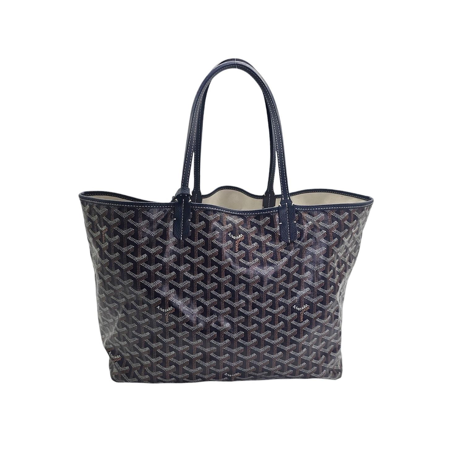 Gray Goyard Goyardine Saint Louis PM Tote Navy Blue