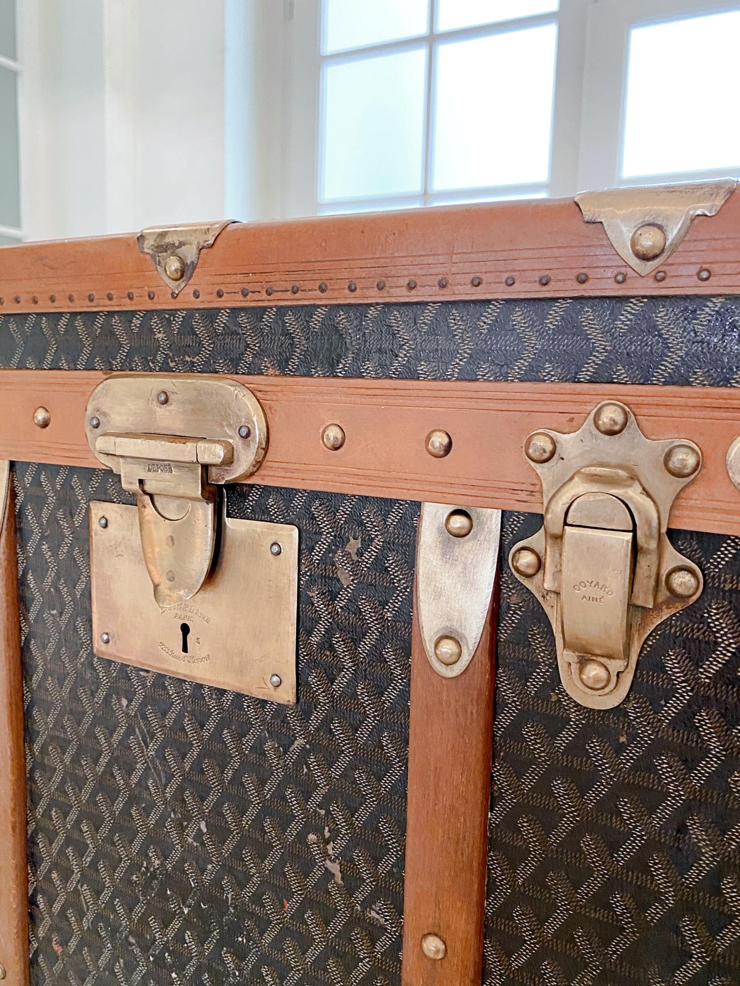 Hand-Crafted Goyard Goyardine Steamer Wardrobe Trunk, 1912, France For Sale