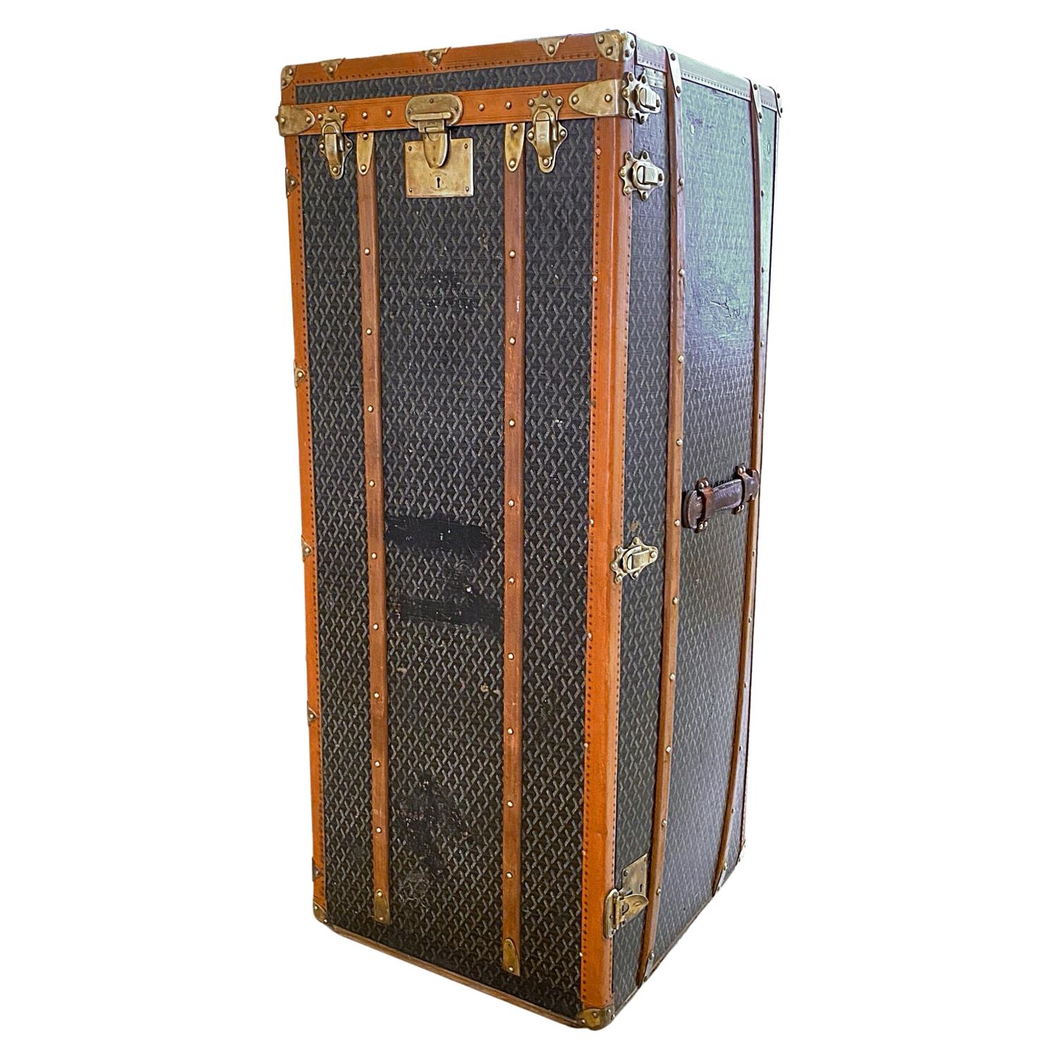 Goyard Goyardine Steamer Wardrobe Trunk, 1912, France For Sale