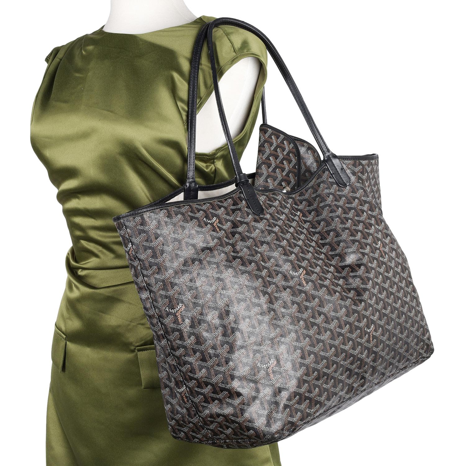 Authentic Goyard Goyardine St. Louis GM Tote bag with wallet. 

Goyard Tote
Nero Marrone
Stampato
Goyardine
Hardware in tonalità argento
Rivestimento in pelle
Spallacci doppi piatti
Chiusura superiore aperta
Altezza del cinturino: 9.0 pollici

