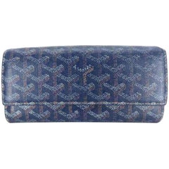 Goyard Goyardine Varenne Flap Long Wallet 227744 Navy Chevron Canvas Clutch