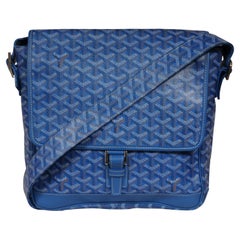 Goyard Grand Bleu MM Messenger Travel Bag Blue Laptop Computer Crossbody Carry