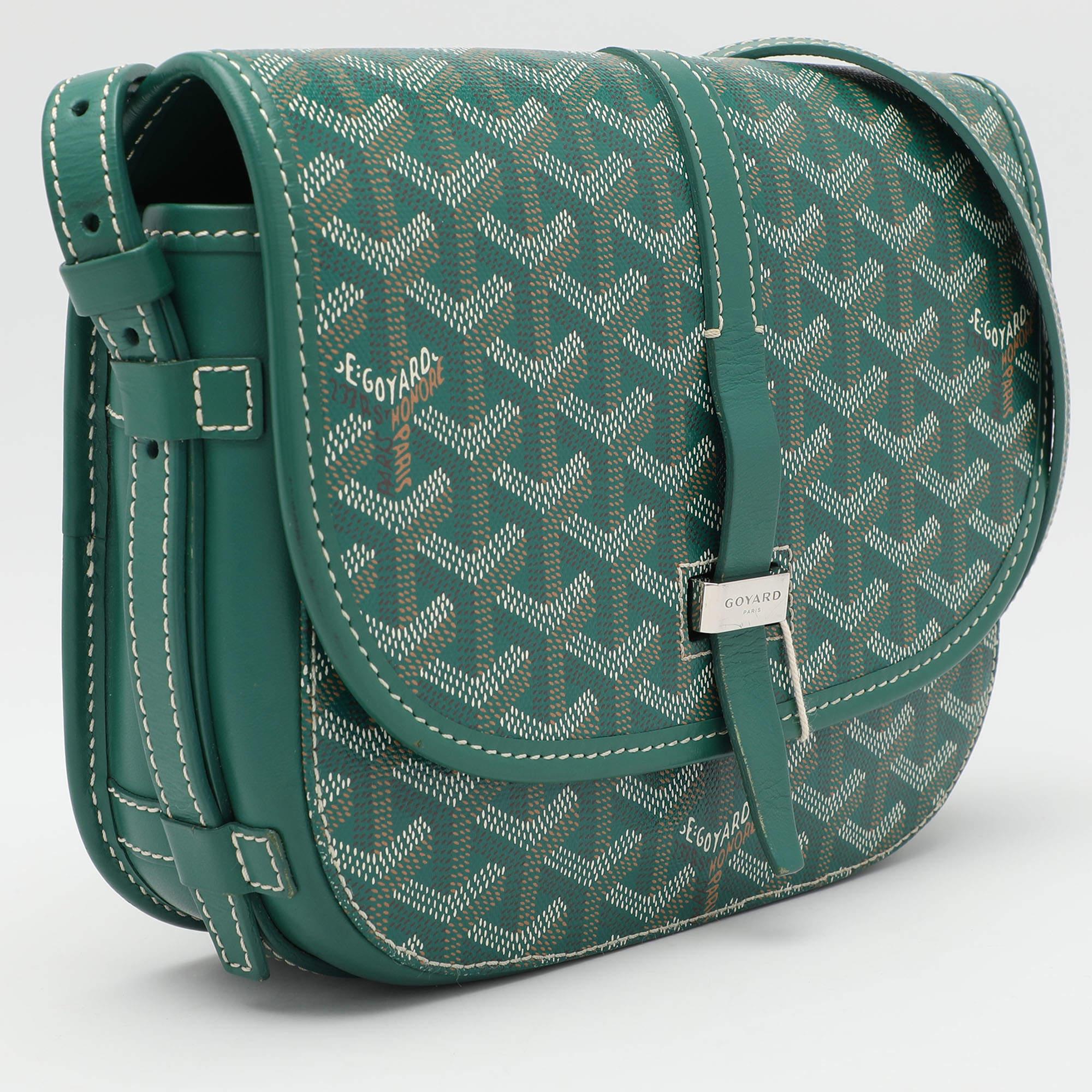 Goyard Green Goyardine Coated Canvas and Leather Belvedere II PM Saddle Bag In Good Condition In Dubai, Al Qouz 2