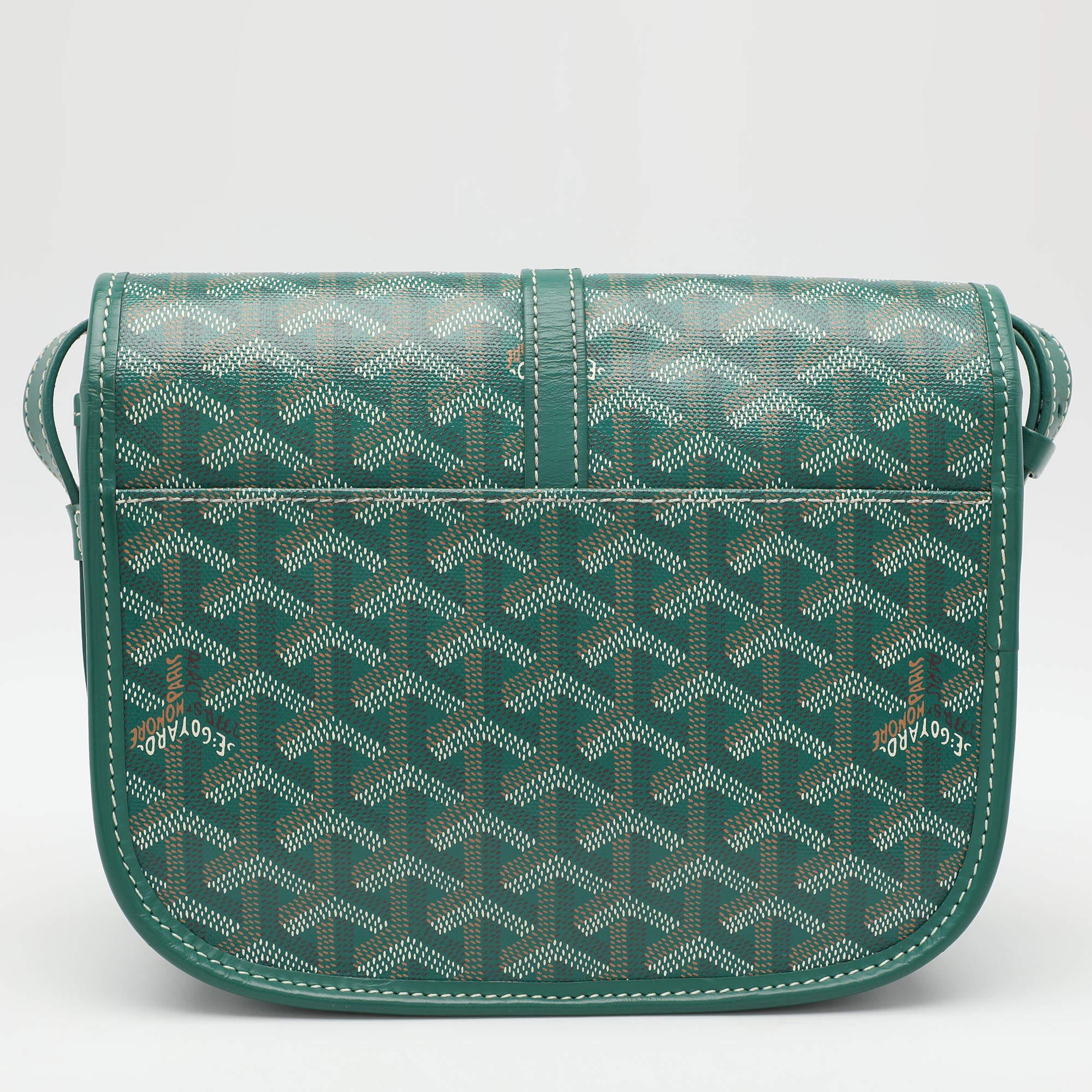 Women's Goyard Green Goyardine Coated Canvas and Leather Belvedere II PM Saddle Bag