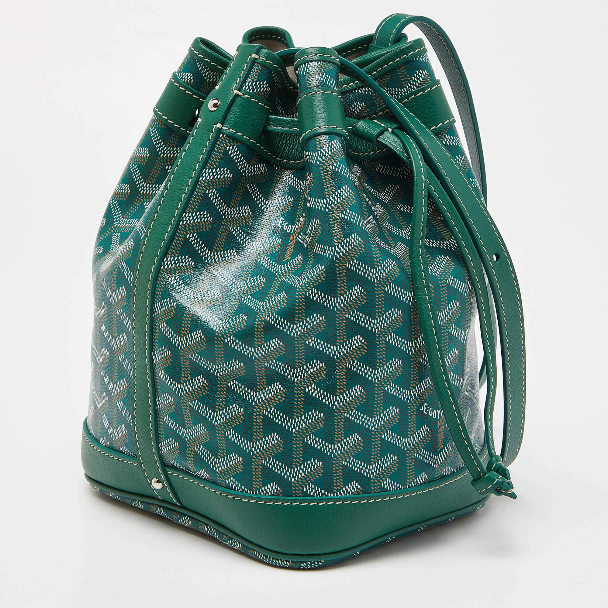 Goyard Green Goyardine Coated Canvas and Leather Petit Flot Bucket Bag In Excellent Condition For Sale In Dubai, Al Qouz 2