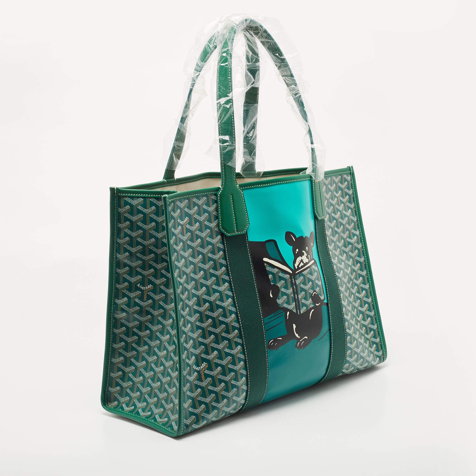 Women's Goyard Green Goyardine Coated Canvas and Leather Villette Tote