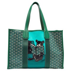 Used Goyard Green Goyardine Coated Canvas and Leather Villette Tote