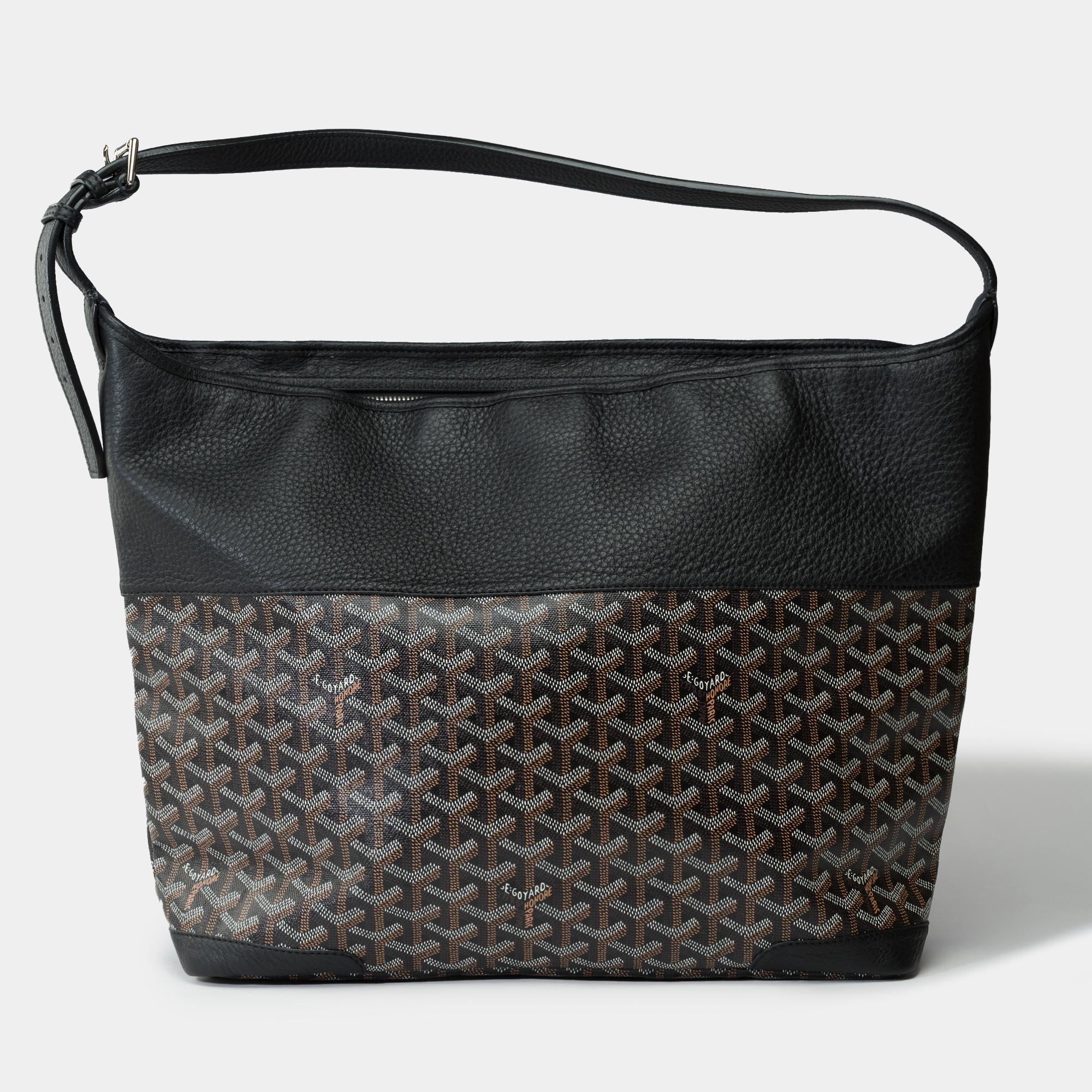 Black Goyard Grenadine Hobo bag in coated canvas and black leather For Sale