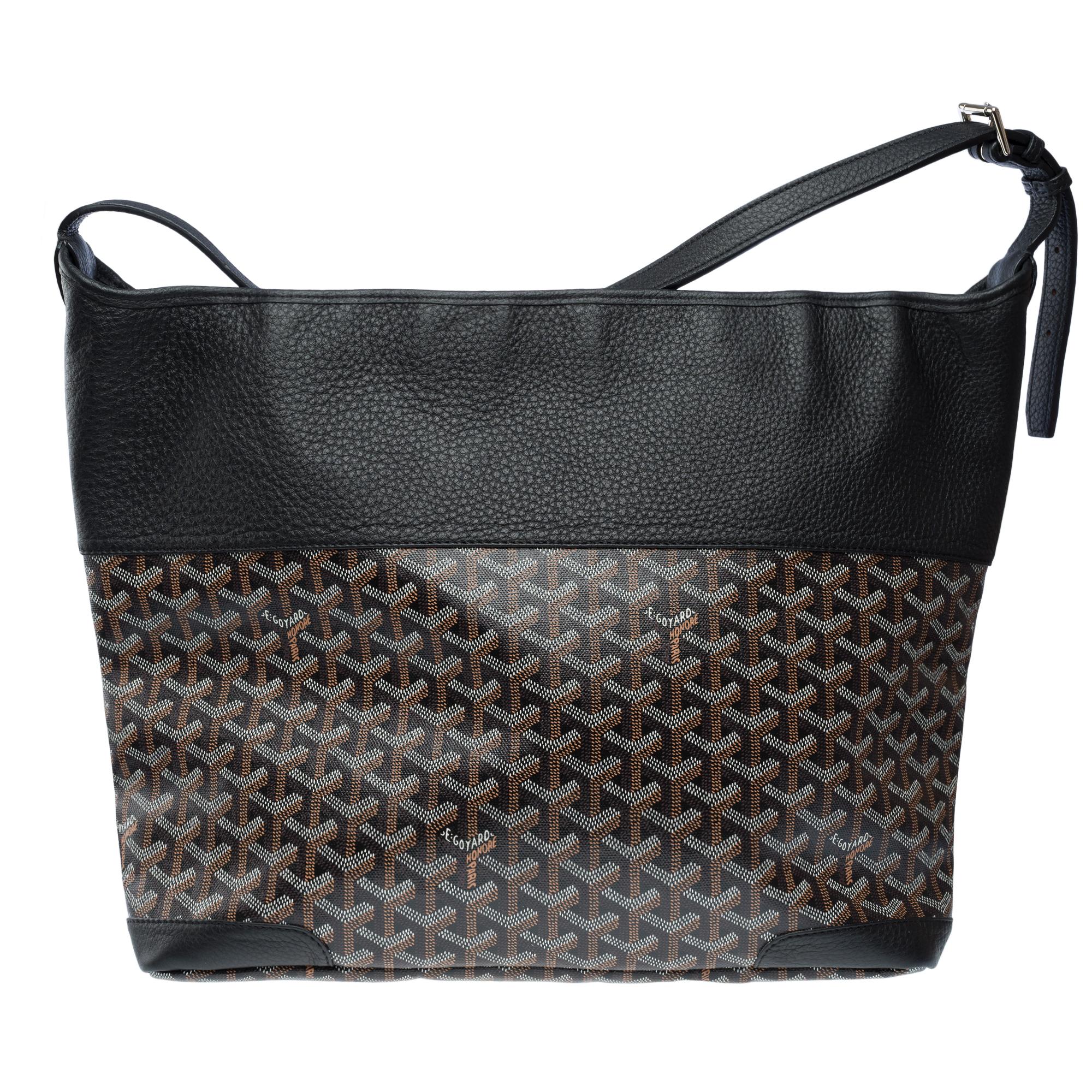 Women's Goyard Grenadine Hobo bag in coated canvas and black leather For Sale