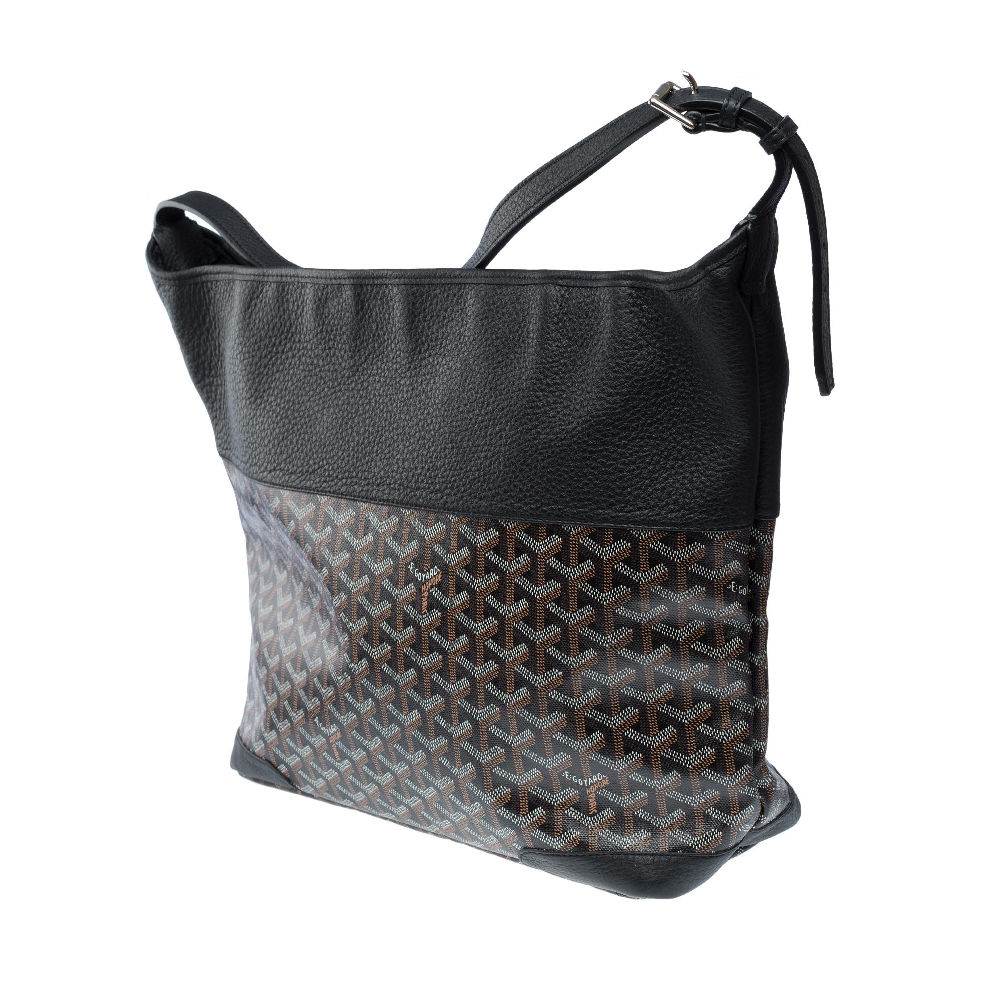 Goyard Grenadine Hobo bag in coated canvas and black leather For Sale 2