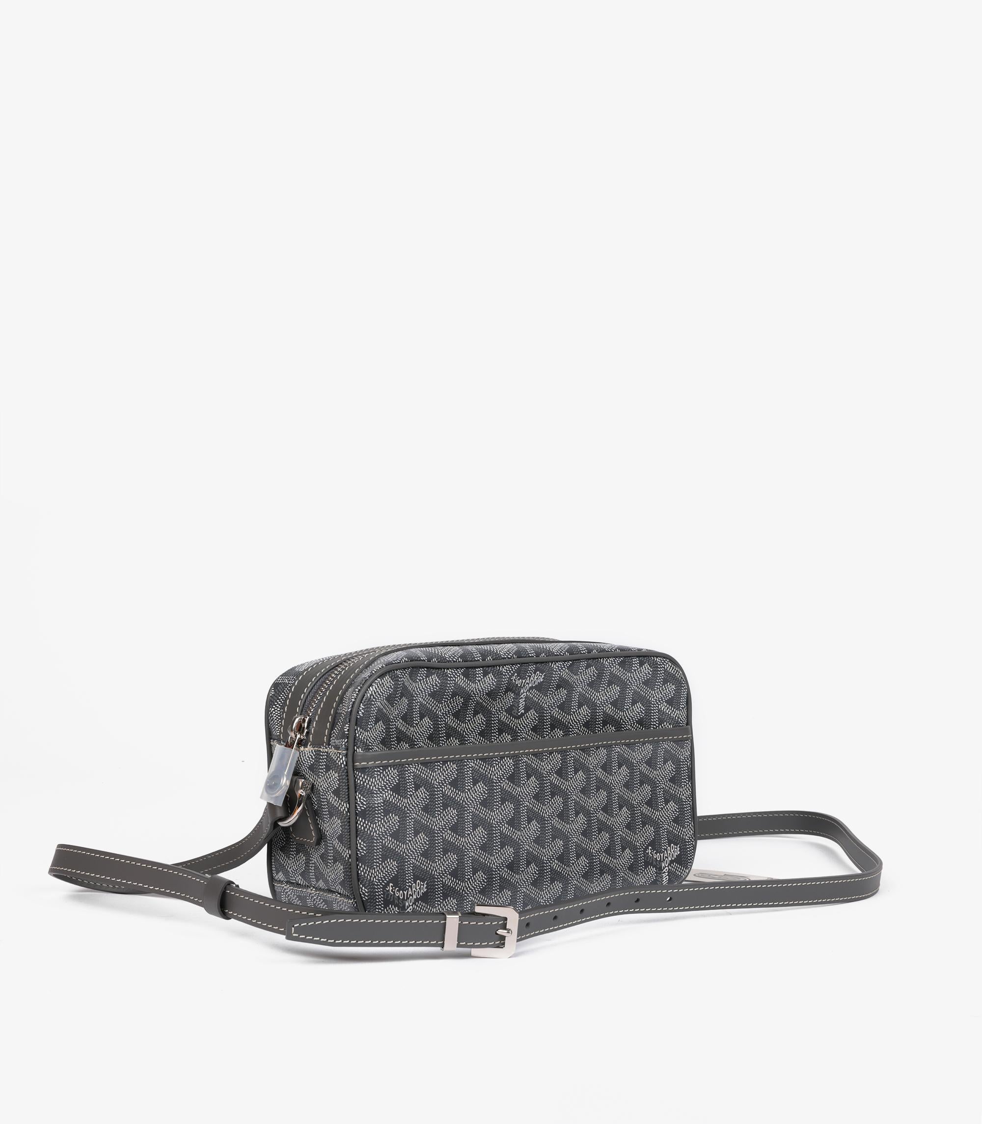 Gray Goyard Grey Chevron Coated Canvas & Calfskin Leather Cap-Vert PM