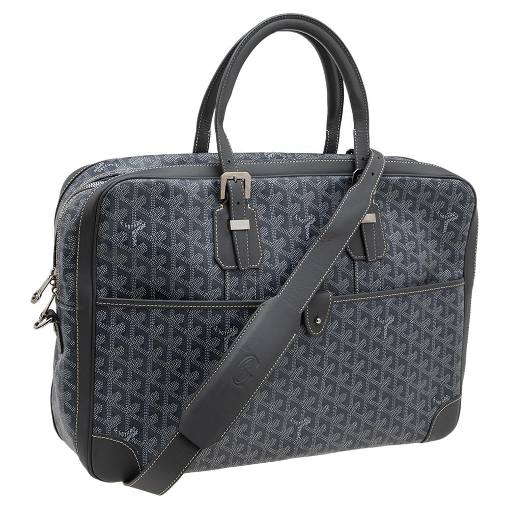 Men's Goyard Grey Goyardine Canvas and Leather Ambassade MM Briefcase