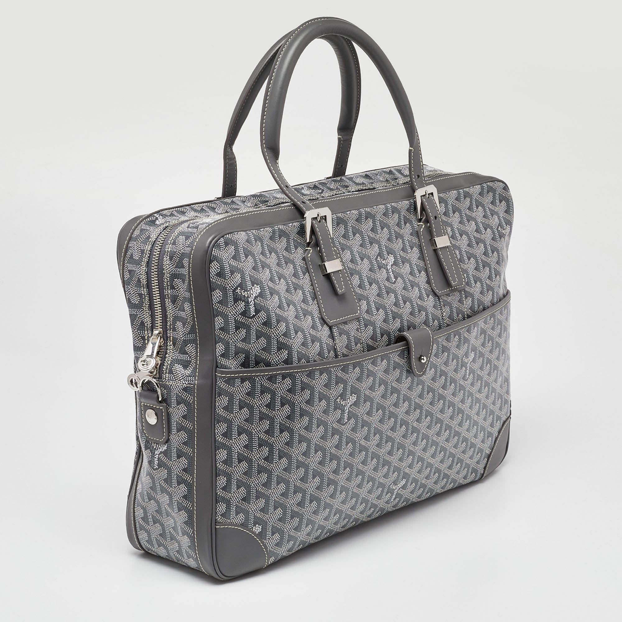 Gray Goyard Grey Goyardine Coated Canvas and Leather Ambassade MM Briefcase Bag