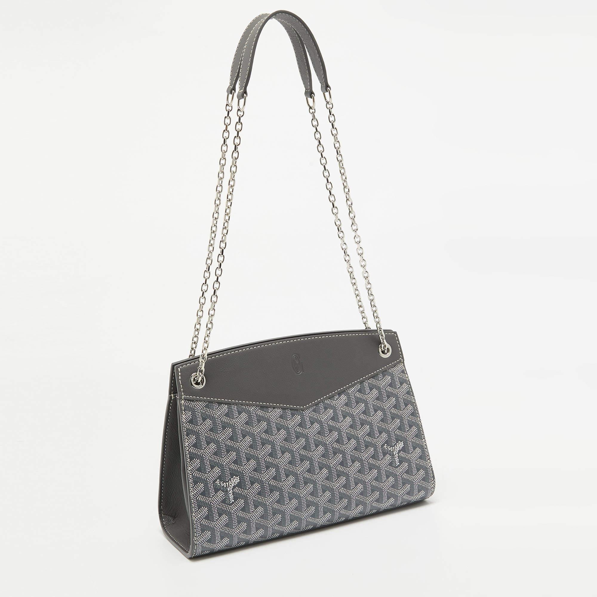 Gray Goyard Grey Goyardine Coated Canvas and Leather Rouette Structure PM Shoulder Bag