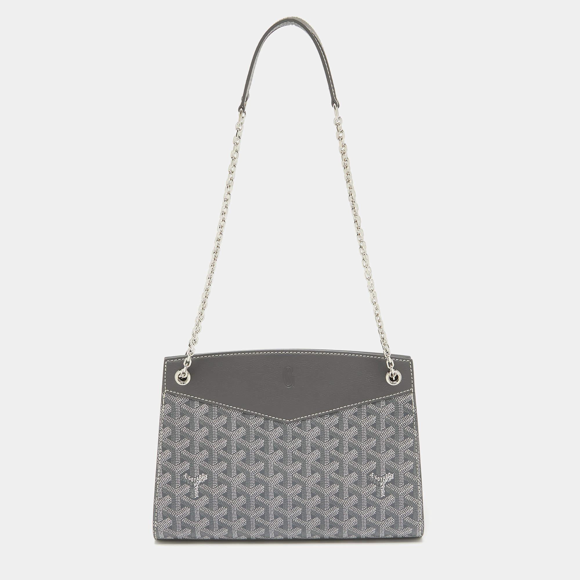 Goyard Grey Goyardine Coated Canvas and Leather Rouette Structure PM Shoulder Bag In New Condition In Dubai, Al Qouz 2