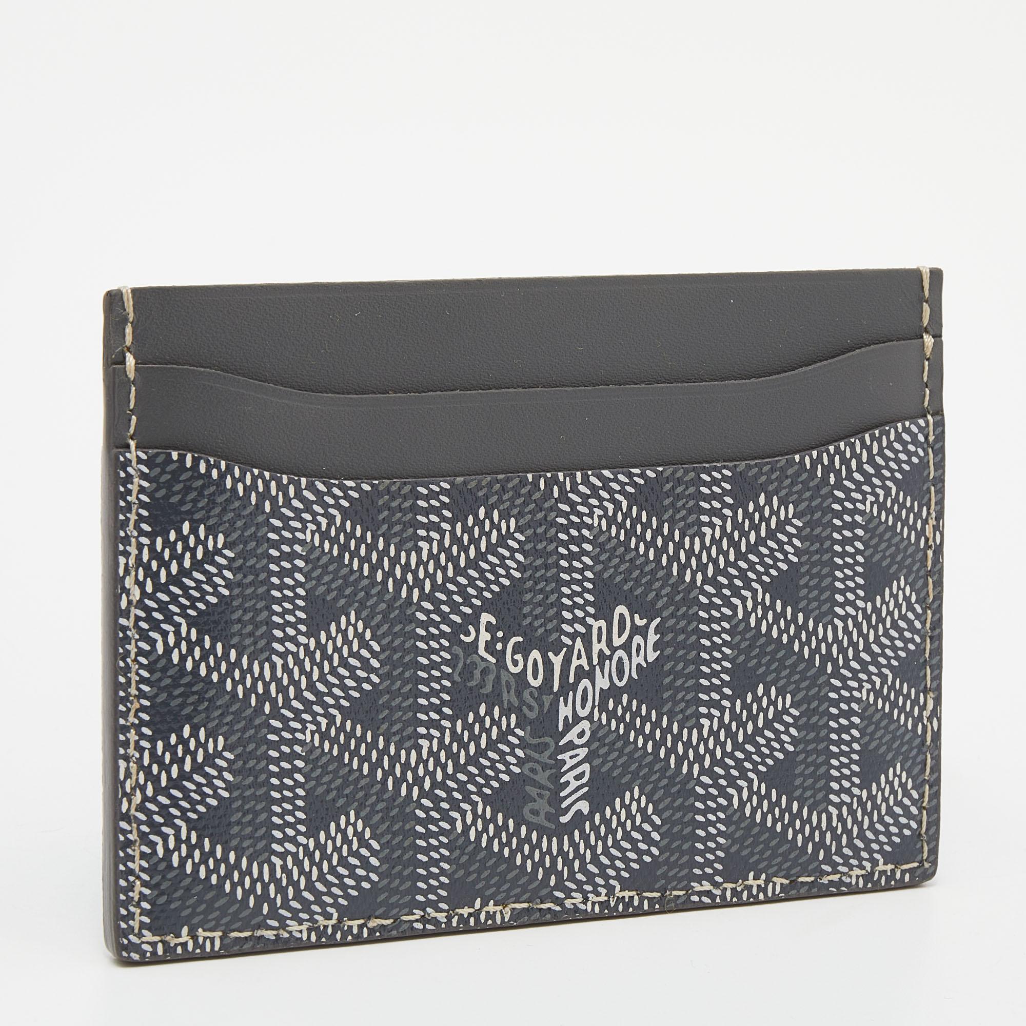 Noir Goyard - Porte-cartes Saint Sulpice en toile enduite Goyardine grise et cuir