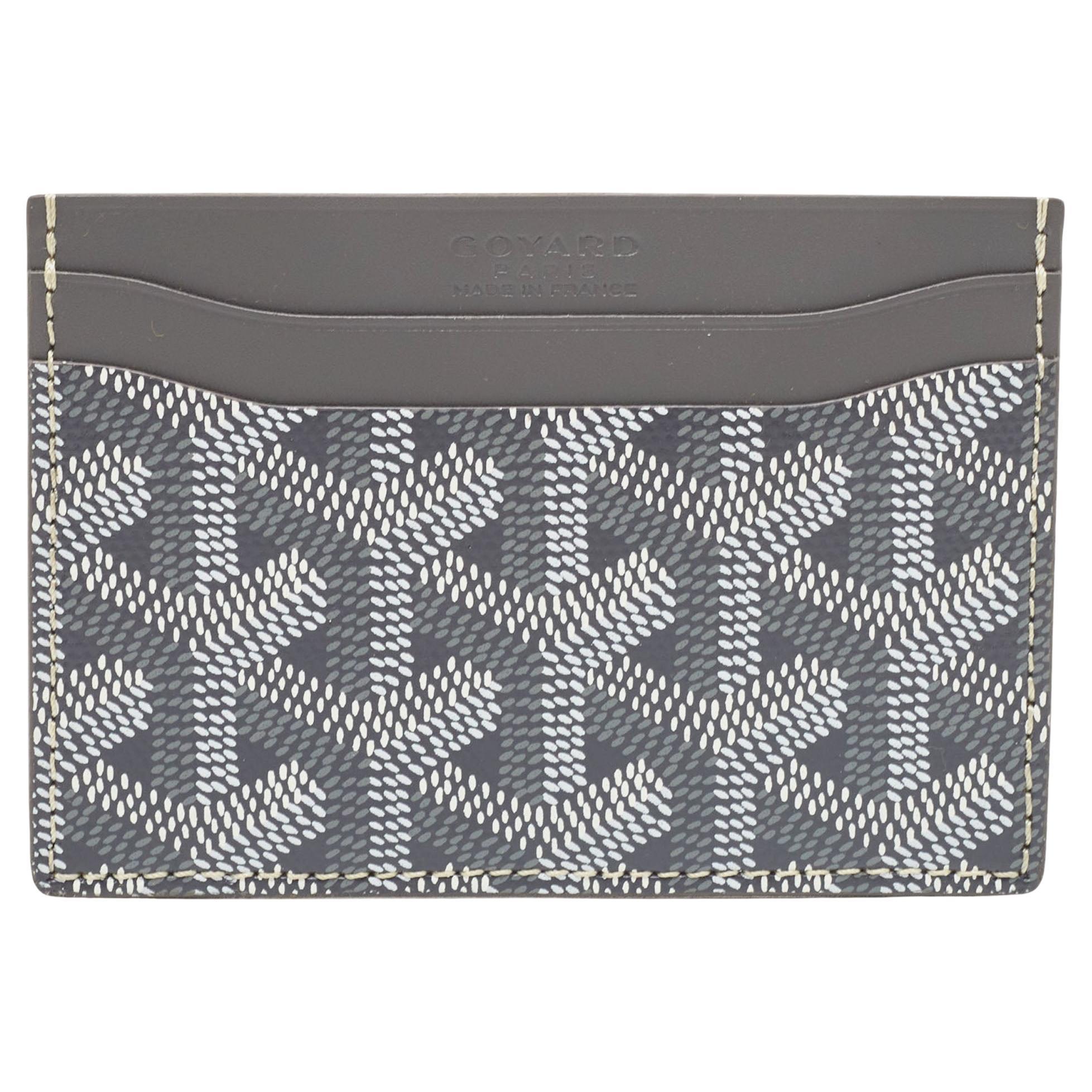 Goyard - Porte-cartes Saint Sulpice en toile enduite Goyardine grise et cuir en vente