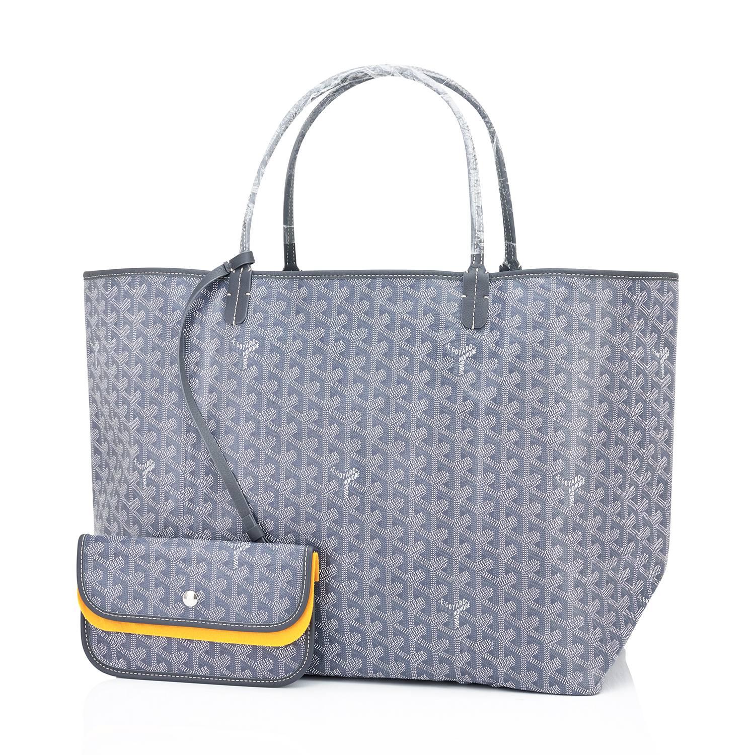 Goyard Grey St Louis GM Chevron Tote Bag NEW,
Brand New.  Store Fresh. Pristine Condition (with plastic on handles) 
Perfect gift! Comes with yellow Goyard sleeper and inner organizational pochette. 
This is the famous Goyard Chevron Tote in the