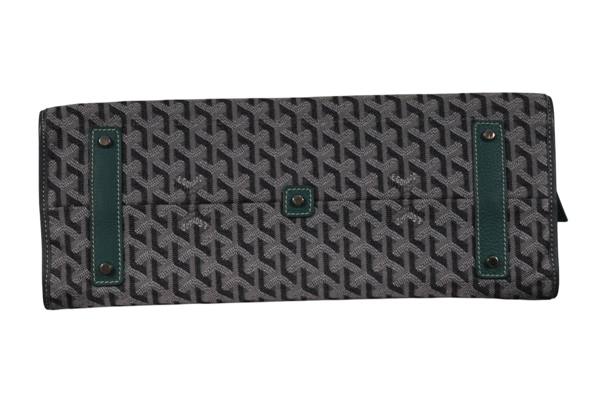 Goyard Hardy PM Tote Bag Limited Edition 11/24 Grau Segeltuch Grün Leder Reisen im Angebot 8