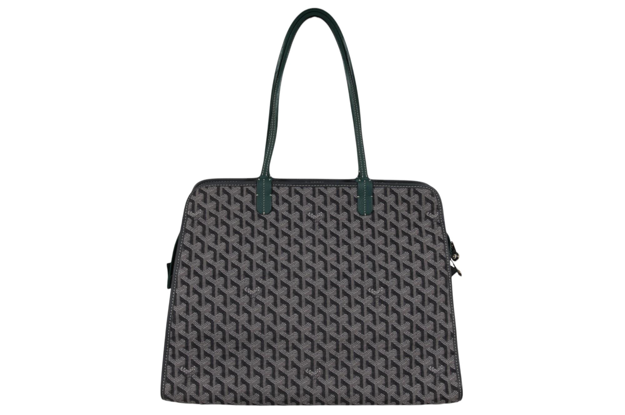 Goyard Hardy PM Tote Bag Limited Edition 11/24 Grau Segeltuch Grün Leder Reisen für Damen oder Herren im Angebot