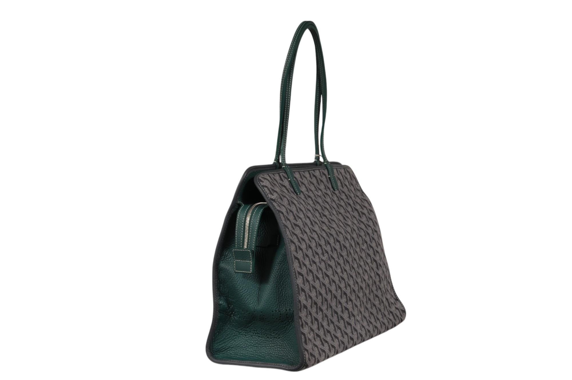 Goyard Hardy PM Tote Bag Limited Edition 11/24 Grau Segeltuch Grün Leder Reisen im Angebot 3