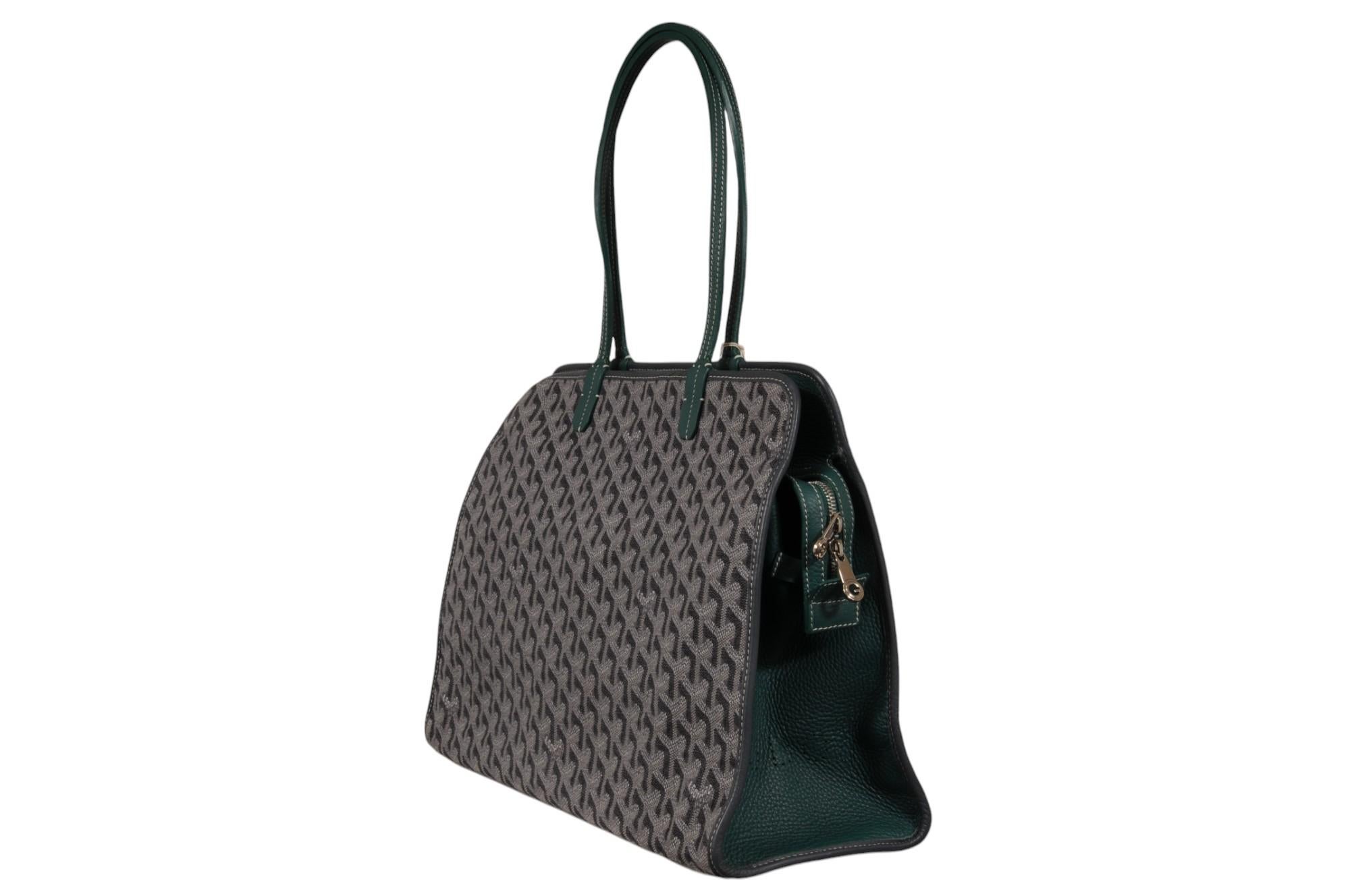 Goyard Hardy PM Tote Bag Limited Edition 11/24 Grau Segeltuch Grün Leder Reisen im Angebot 4