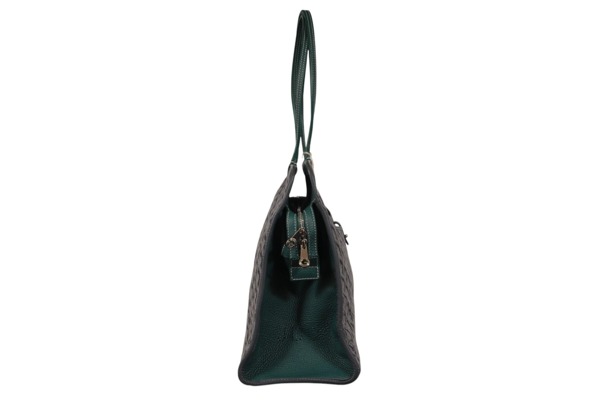 Goyard Hardy PM Tote Bag Limited Edition 11/24 Grau Segeltuch Grün Leder Reisen im Angebot 5
