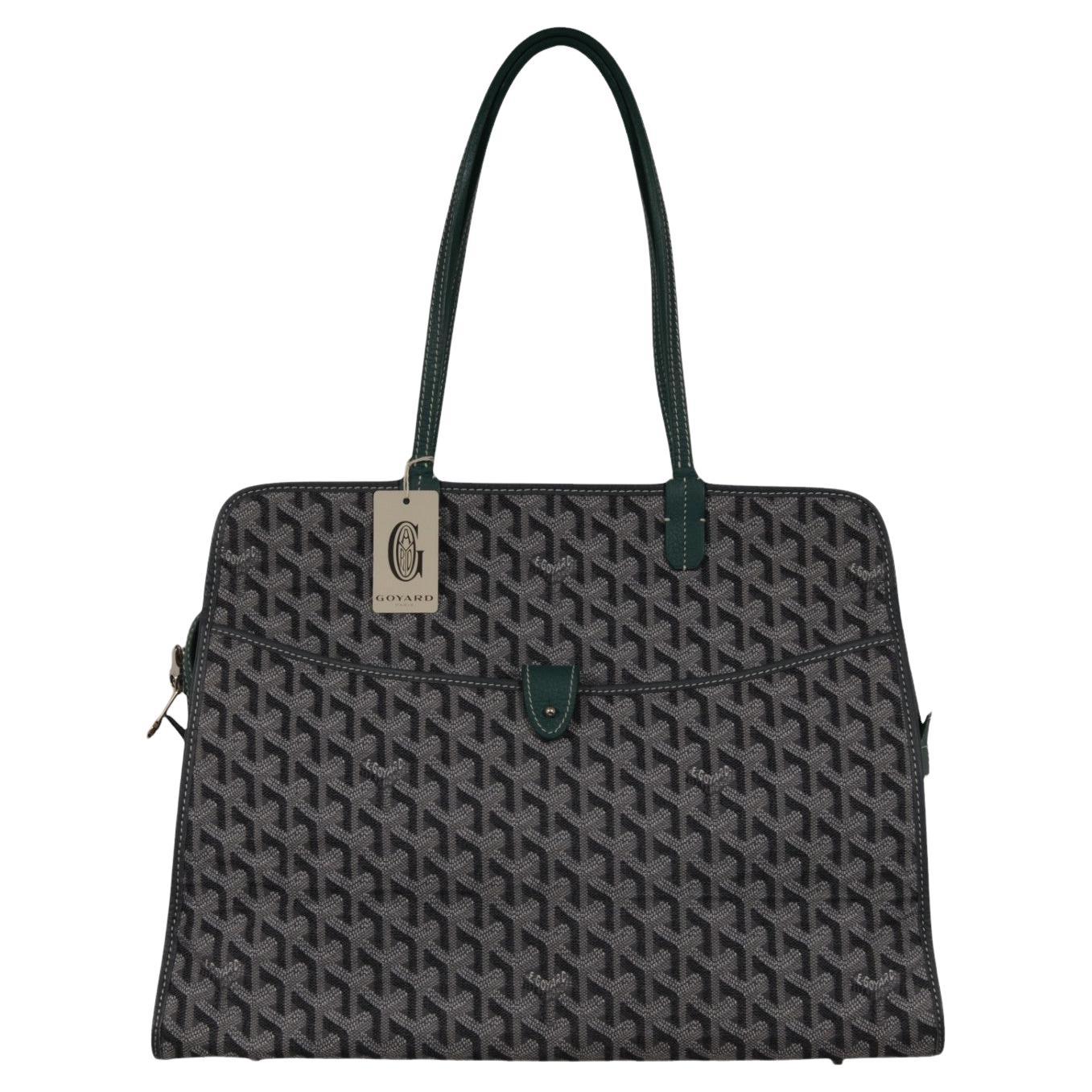 Goyard Hardy PM Tote Bag Limited Edition 11/24 Grey Canvas Green Leather Travel