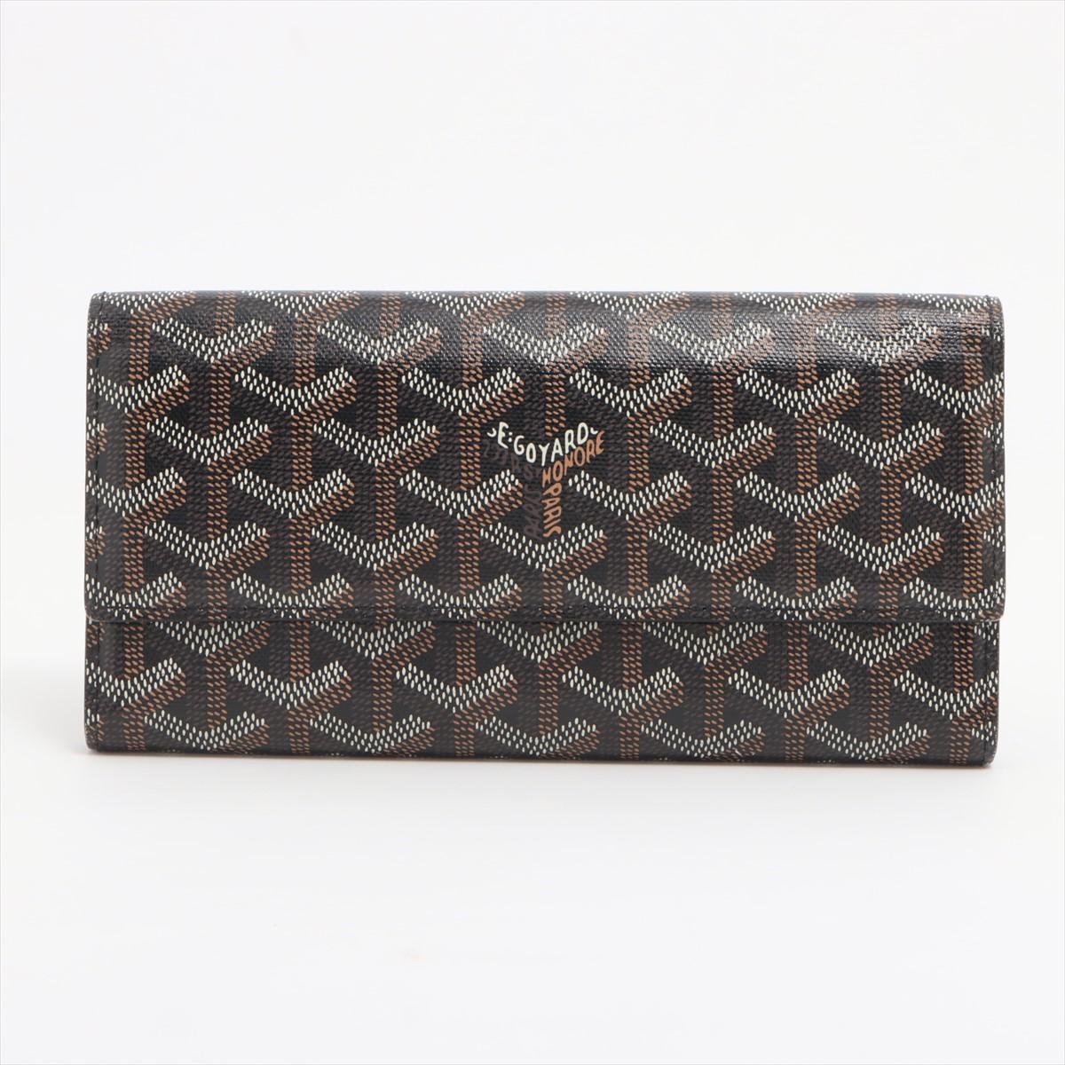 The Goyard Herringbone Long Wallet in a striking Black and Brown color combination is a testament to the brand's timeless elegance and meticulous craftsmanship. Constructed with the iconic Goyardine canvas featuring a distinctive herringbone