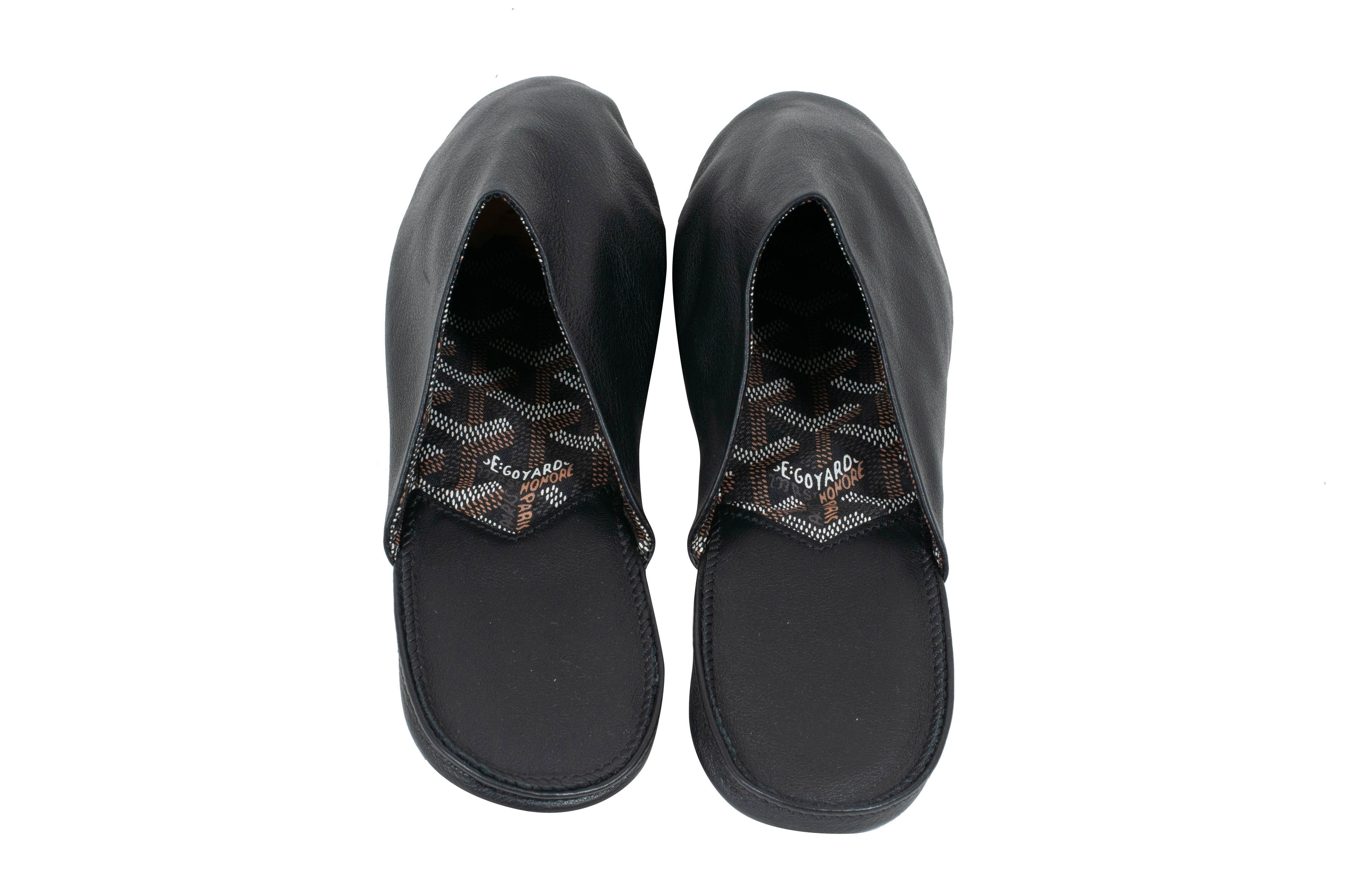 Women's Goyard House Slippers Size US7 Small Black Leather Monogram Loafer Shoes For Sale