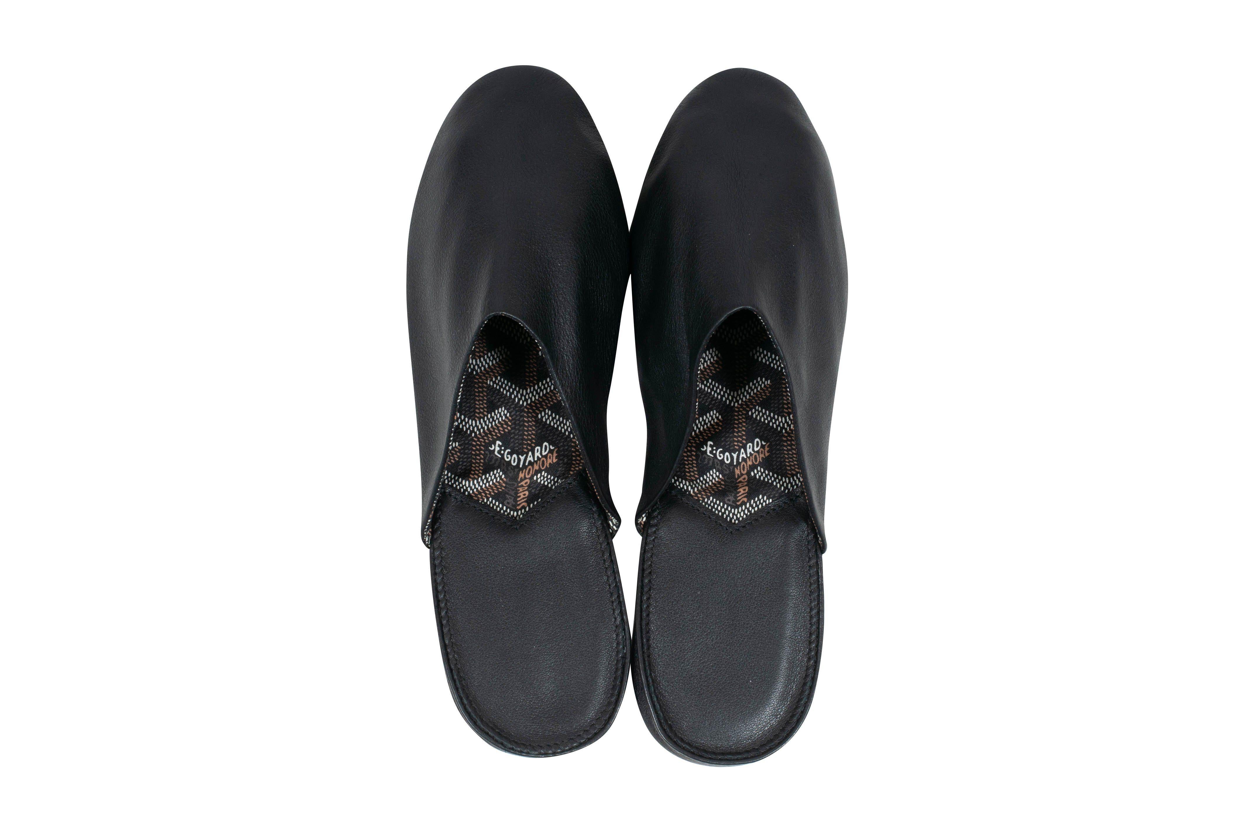 Goyard House Slippers Size US7 Small Black Leather Monogram Loafer Shoes For Sale 2