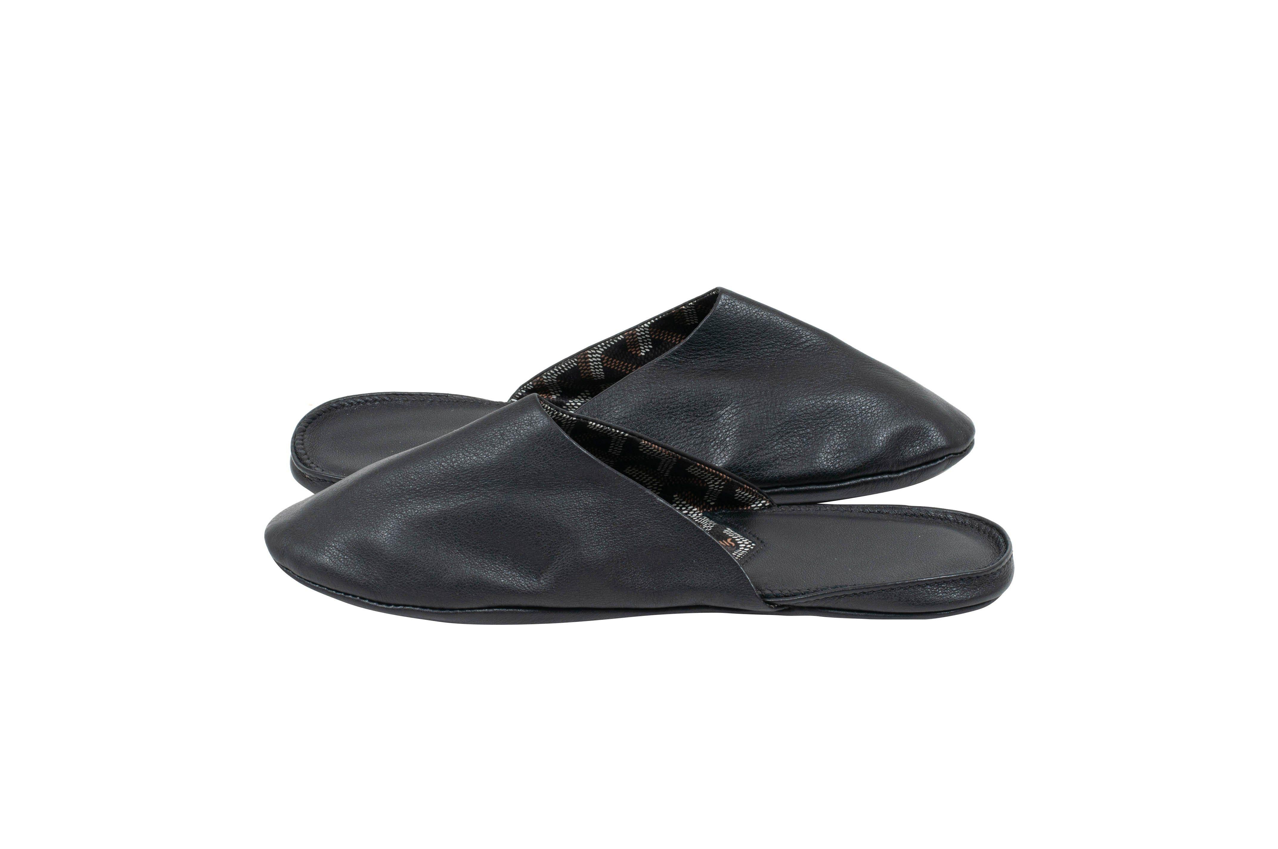 Goyard House Slippers Size US7 Small Black Leather Monogram Loafer Shoes For Sale 3