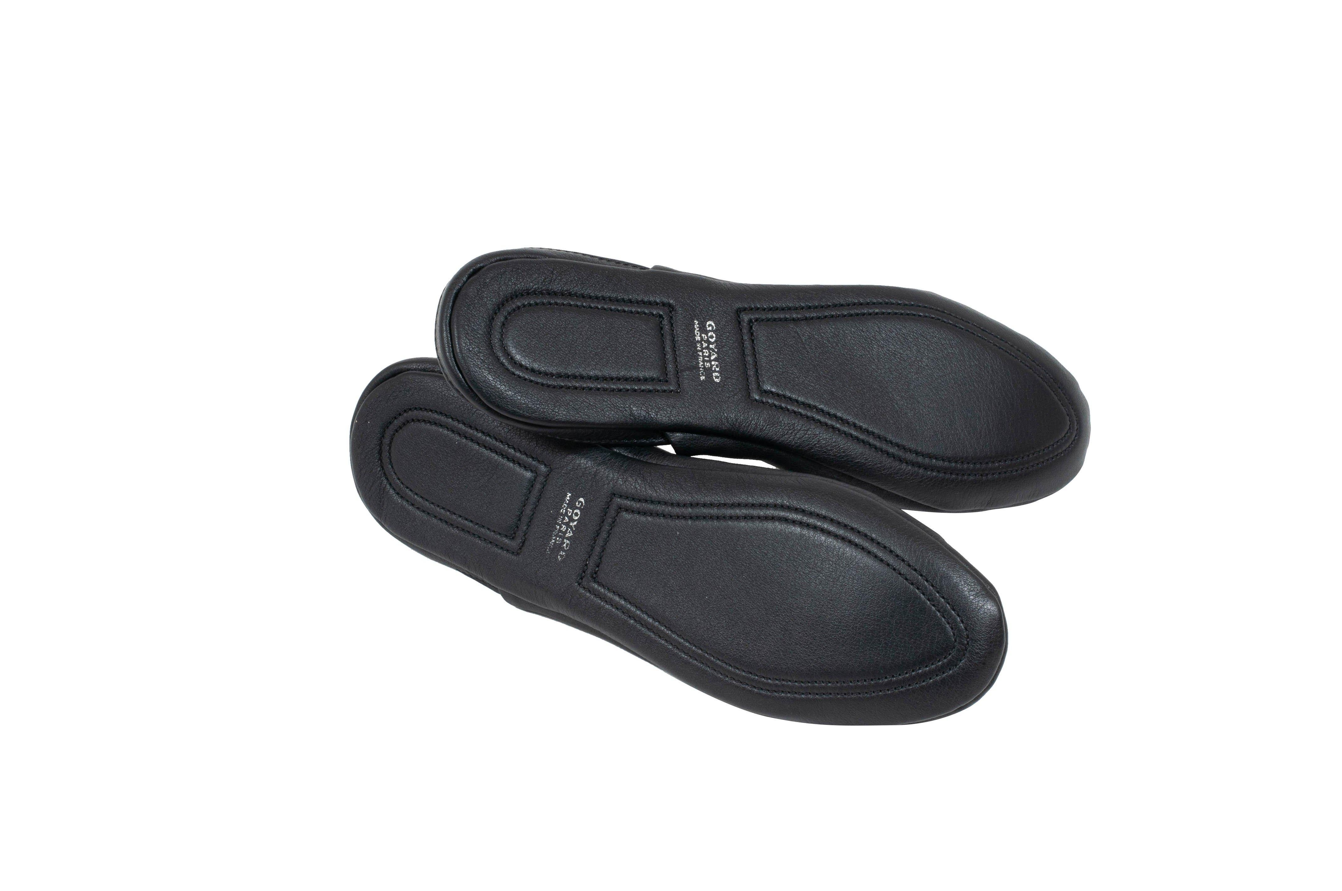 Goyard House Slippers Size US7 Small Black Leather Monogram Loafer Shoes For Sale 4