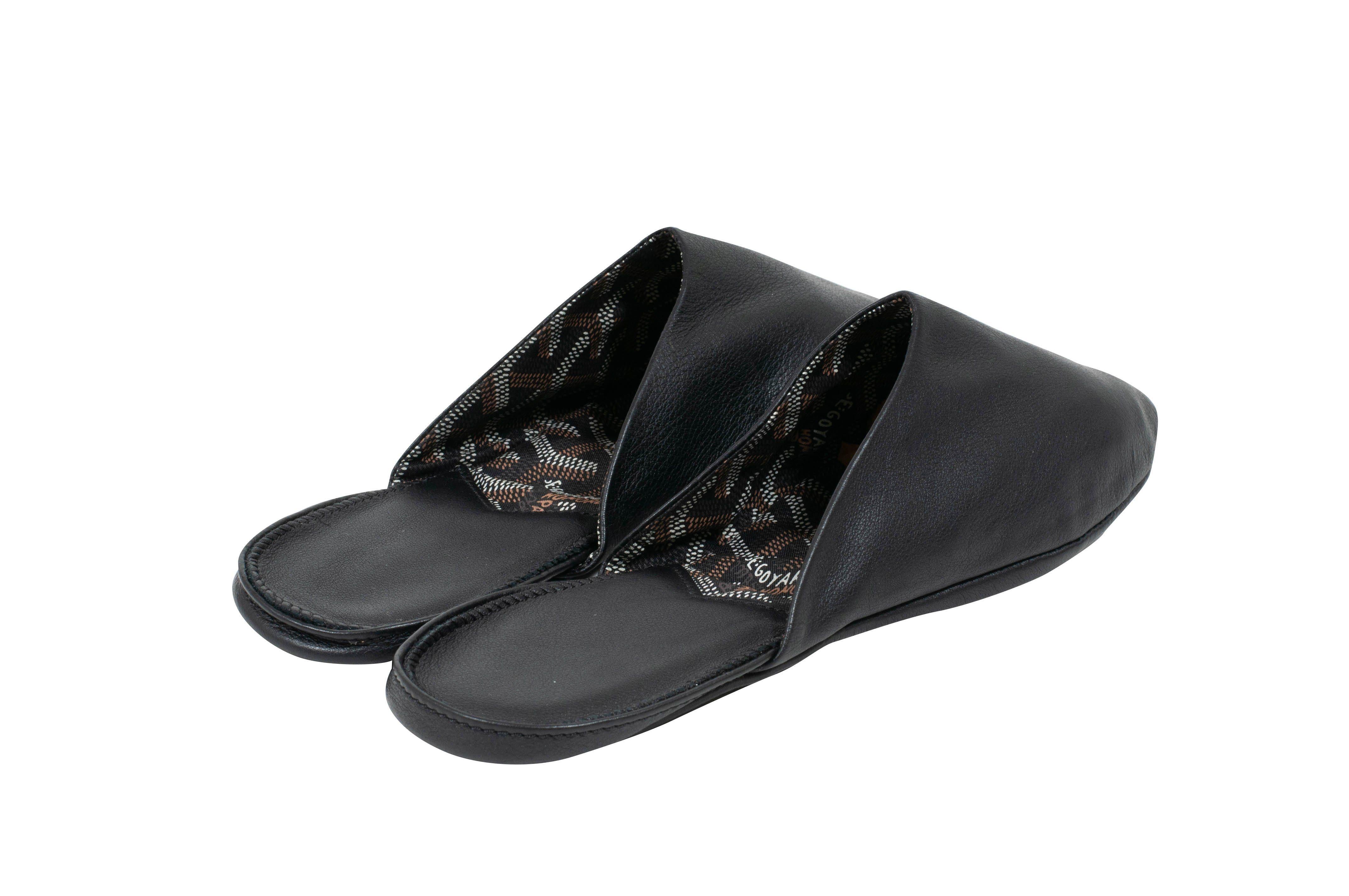 Goyard House Slippers Size US7 Small Black Leather Monogram Loafer Shoes For Sale 5