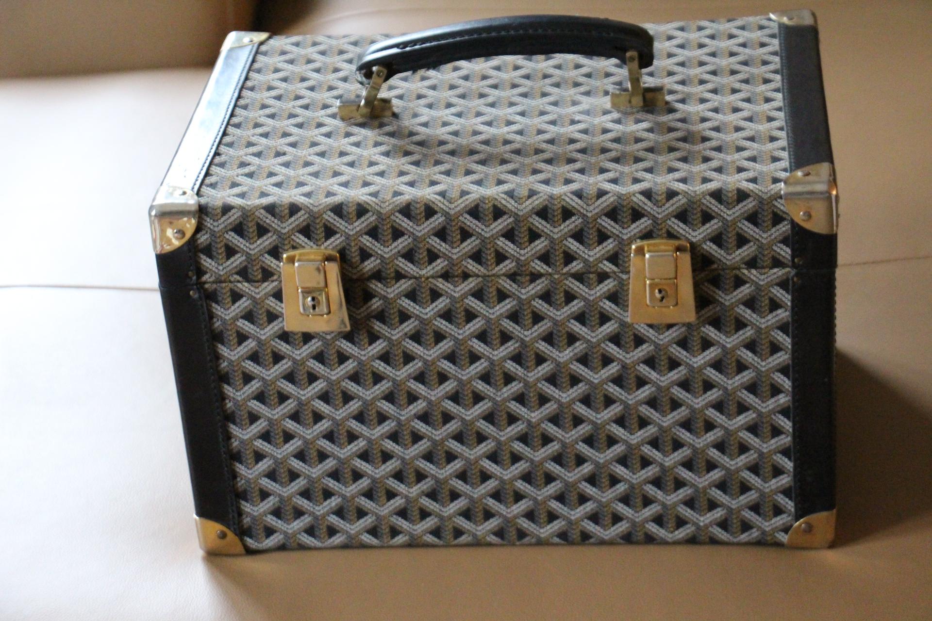 It is an extremely rare vintage jewelry case ,beauty case or train case made by Goyard. It features its famous 