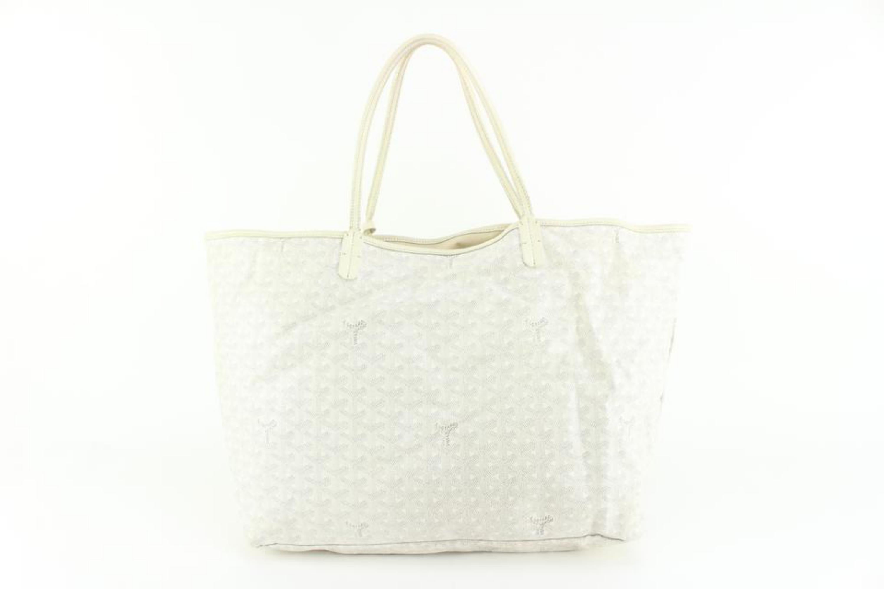 Goyard Large White Chevron St Louis GM Tote with Pouch 7gy88a In Good Condition In Dix hills, NY
